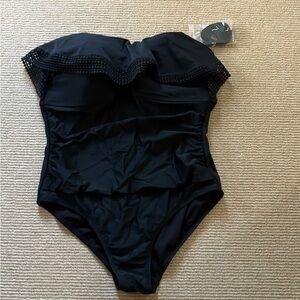 Black Strapless Swimsuit with Ruffle Detail xl
